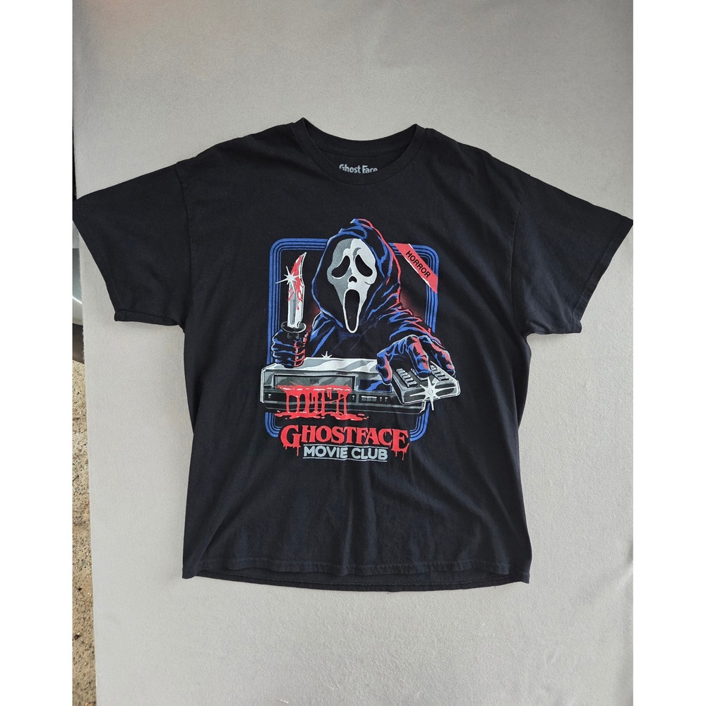 Ghostface Movie Club Scream Horror VHS Graphic T-Shirt Mens XL Black Spencers